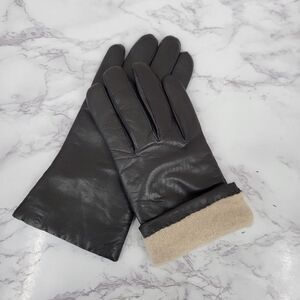 Isotoner Black Leather Driving Gloves with Knit Lining Women's Large